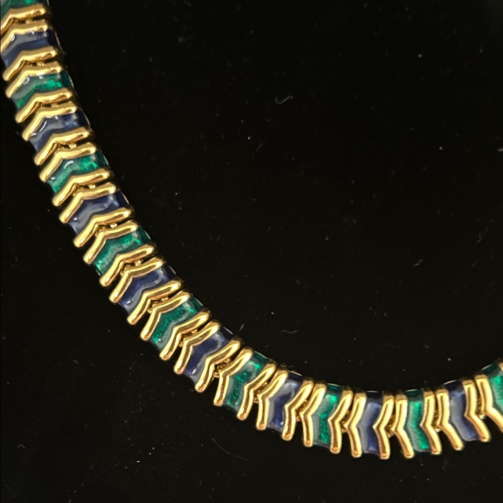 D’ORLAN 2 Clasp! Adjustable Elegant Gold, Emerald Green & Navy Necklace - Picture 12 of 15